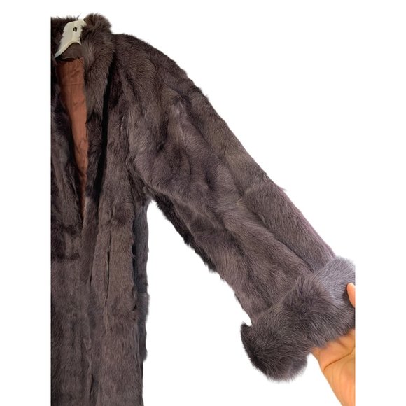 80s VTG JKI Full Length Genuine Fur Coat Rabbit Brown Purple Large Rustic 6754 - Picture 6 of 16